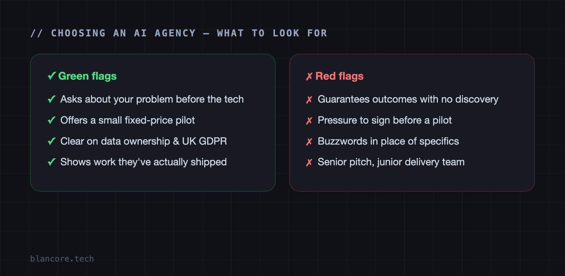 Green flags and red flags when choosing an AI agency