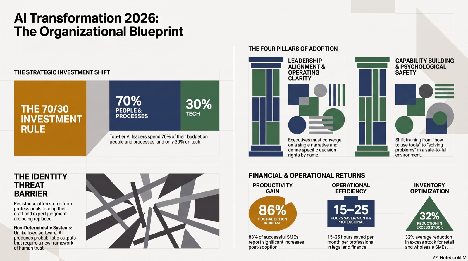Infographic: an organisational blueprint for AI transformation, from pilot to scale